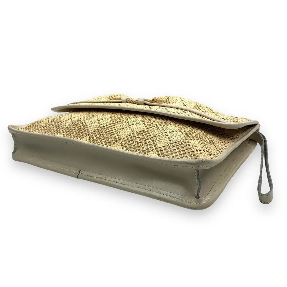 1970's large bow raffia straw and leather wristlet bag - Picture 6 of 13